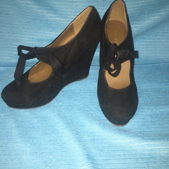 👠Restricted Black Wedge Shoes BF34 - Picture 1 of 4